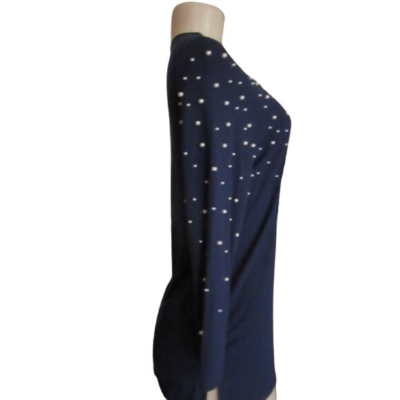 NWT, Chicos Navy Blue Long Sleeve Sweater w Faux Pearls Size XSP - Picture 5 of 7